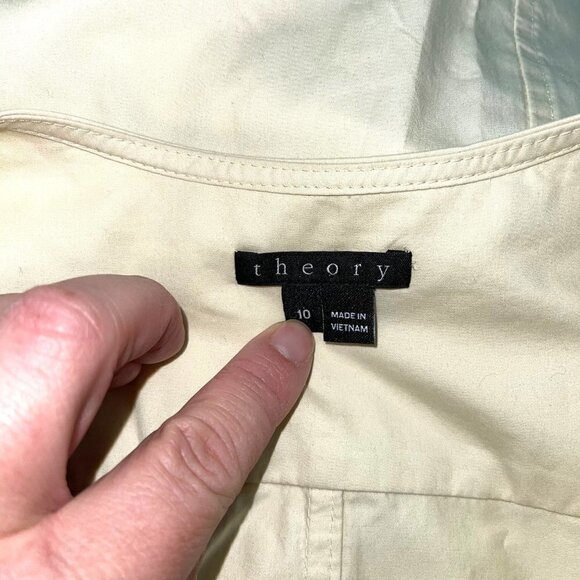 Theory Ketan Dress Womens Size 10 A Line Cinched Waist Button Front Pale Yellow - Picture 4 of 12